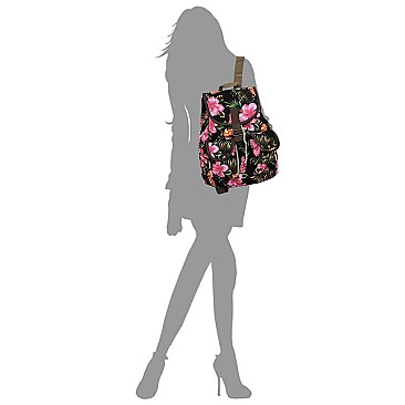 Canvas Tropical Flower Printed Backpack