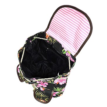 Canvas Tropical Flower Printed Backpack