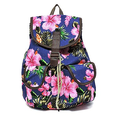 Canvas Tropical Flower Printed Backpack