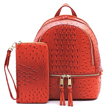 2-in-1 Ostrich Croc Backpack Wallet Set