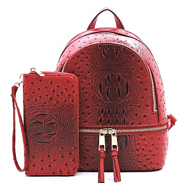 2-in-1 Ostrich Croc Backpack Wallet Set