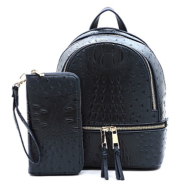 2-in-1 Ostrich Croc Backpack Wallet Set