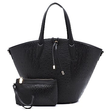 2-in-1 Ostrich Croc Bucket Satchel