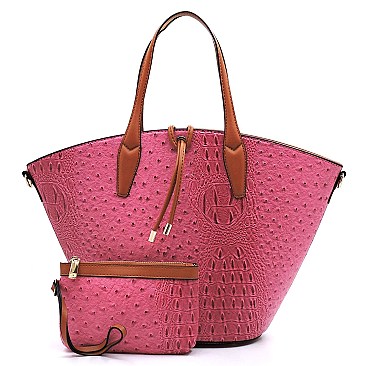 2-in-1 Ostrich Croc Bucket Satchel