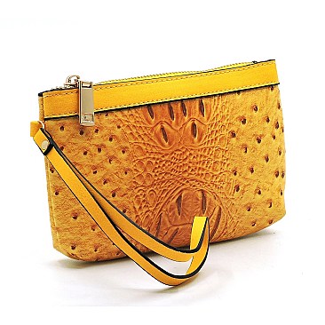 2-in-1 Ostrich Croc Bucket Satchel