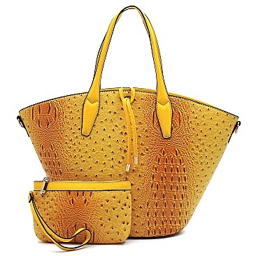 2-in-1 Ostrich Croc Bucket Satchel
