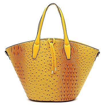2-in-1 Ostrich Croc Bucket Satchel