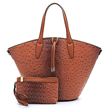 2-in-1 Ostrich Croc Bucket Satchel
