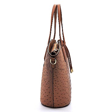 2-in-1 Ostrich Croc Bucket Satchel