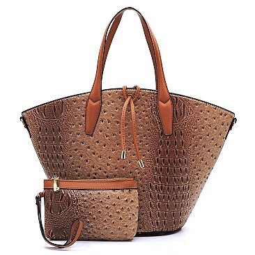 2-in-1 Ostrich Croc Bucket Satchel