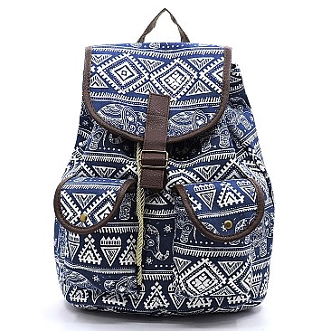 Elephant Print Canvas Backpack
