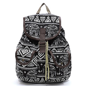 Elephant Print Canvas Backpack