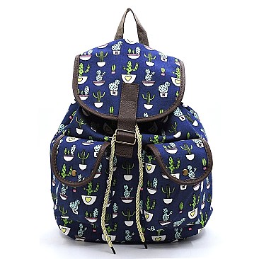 CACTUS DESIGN FAUX LEATHER BACKPACK