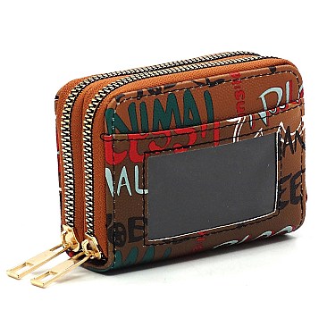 Trendy Double Zip Multi Graffiti Print Accordion Card Holder Wallet