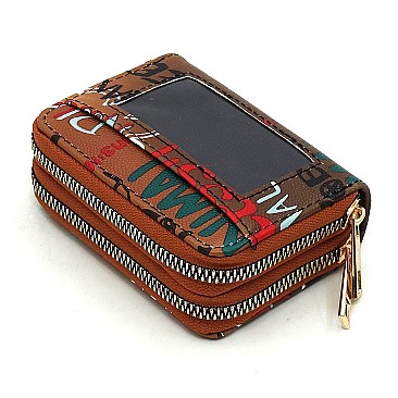 Trendy Double Zip Multi Graffiti Print Accordion Card Holder Wallet