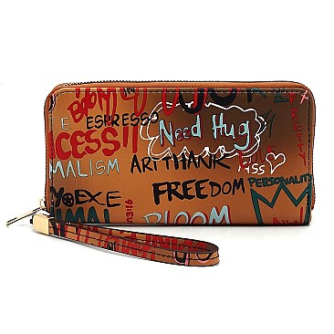 Stylish Multi Graffiti Print Zip Around Wallet Wristlet