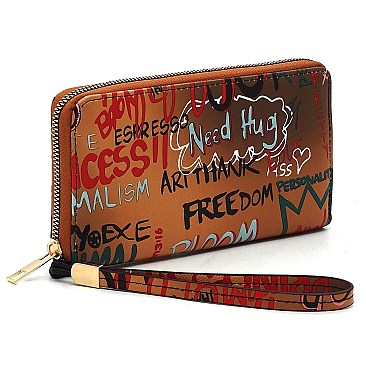 Stylish Multi Graffiti Print Zip Around Wallet Wristlet