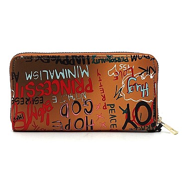 Stylish Multi Graffiti Print Zip Around Wallet Wristlet