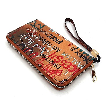 Stylish Multi Graffiti Print Zip Around Wallet Wristlet