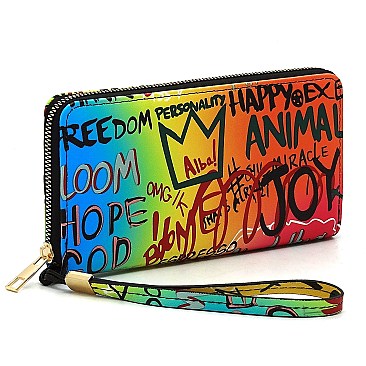 Stylish Multi Graffiti Print Zip Around Wallet Wristlet