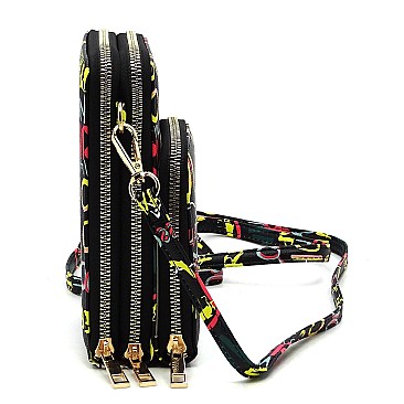 Trendy Multi Graffiti Print Cell Phone Purse Crossbody Bag