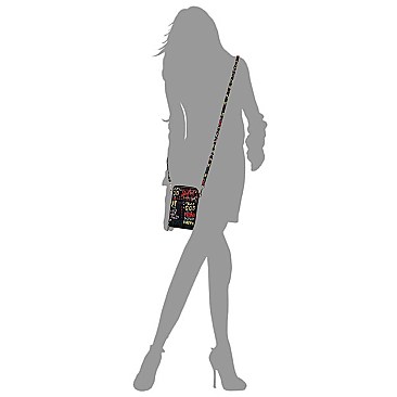 Trendy Multi Graffiti Print Cell Phone Purse Crossbody Bag