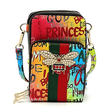 BEE ACCENT Multi Compartment  Graffiti Cell Phone & Crossbody Bag