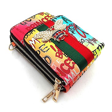 Pack of 6 pieces 2-in-1 BEE ACCENT  Multi Graffiti Print Cell Phone Purse & Crossbody Bag