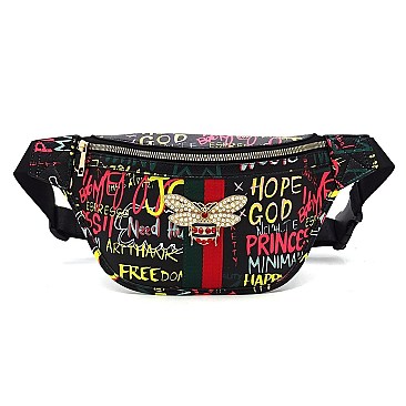 Multi Graffiti Bee Charm Fanny Pack - Waist Bag