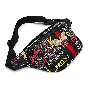 Multi Graffiti Bee Charm Fanny Pack - Waist Bag