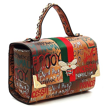 2-in-1 Trendy Multi Graffiti Queen Bee Boxy Satchel