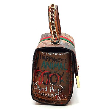 2-in-1 Trendy Multi Graffiti Queen Bee Boxy Satchel