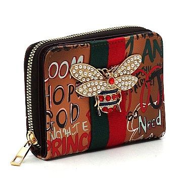 Cool Multi Graffiti Print Queen Bee Stripe Wallet