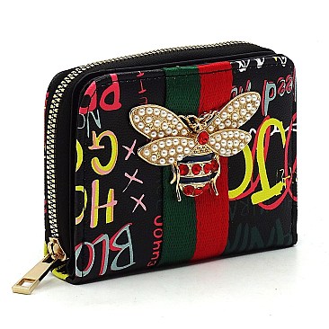 Cool Multi Graffiti Print Queen Bee Stripe Wallet