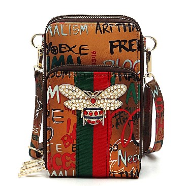 BEE ACCENT Multi Compartment  Graffiti Cell Phone & Crossbody Bag