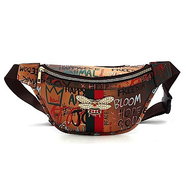 Multi Graffiti Bee Charm Fanny Pack - Waist Bag