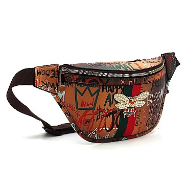 Multi Graffiti Bee Charm Fanny Pack - Waist Bag