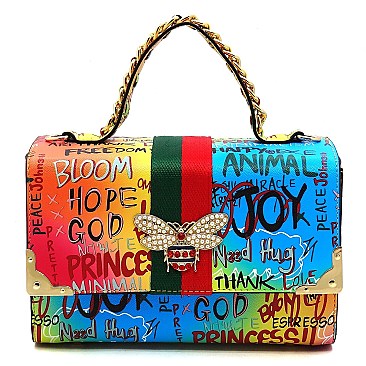 2-in-1 Trendy Multi Graffiti Queen Bee Boxy Satchel