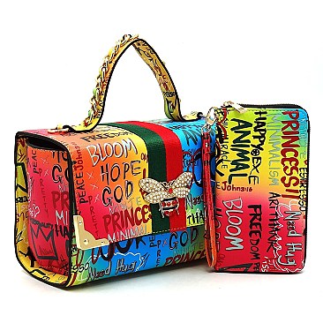 2-in-1 Trendy Multi Graffiti Queen Bee Boxy Satchel