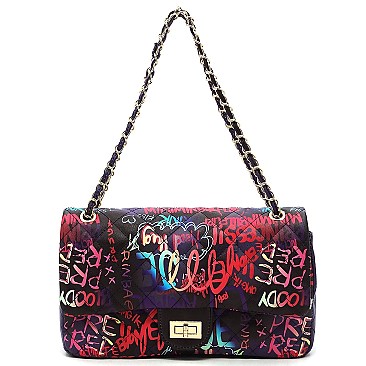 Graffiti Quilted Shoulder Handbag