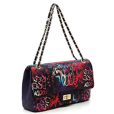 Graffiti Quilted Shoulder Handbag