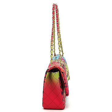 Large Quilted Multi Graffiti Print Shoulder Bag