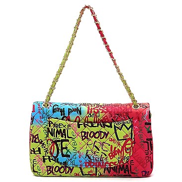 Large Quilted Multi Graffiti Print Shoulder Bag