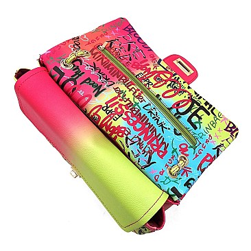 Large Quilted Multi Graffiti Print Shoulder Bag