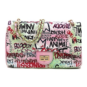 Large Quilted Multi Graffiti Print Shoulder Bag