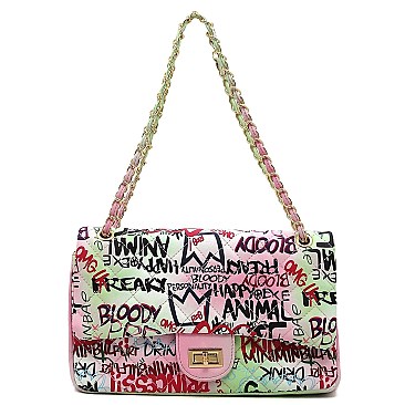 Large Quilted Multi Graffiti Print Shoulder Bag