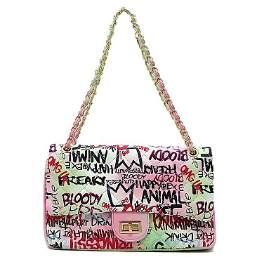 Graffiti Quilted Shoulder Handbag