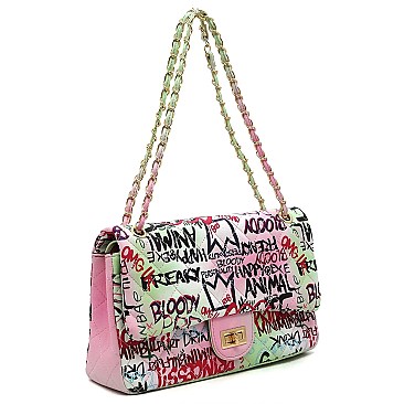 Large Quilted Multi Graffiti Print Shoulder Bag