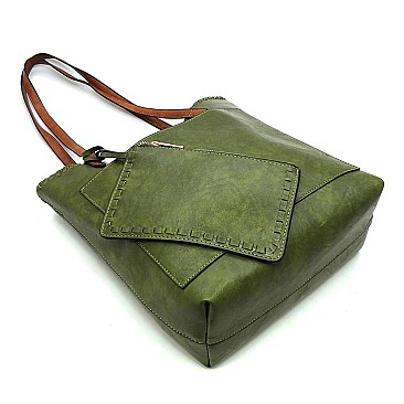 2-in-1 Stiched Fashion Front Pocket Shoulder Bag