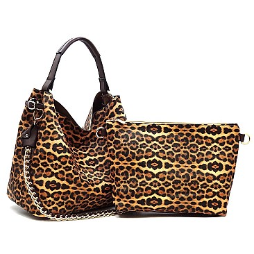 Leopard Chain Handle 2 in 1 Hobo-Shoulder Bag